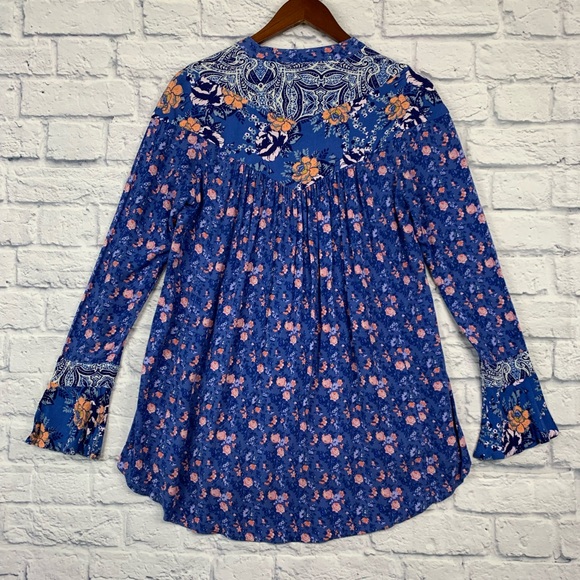 FP Free People Wildflower Fields Henley Tunic Blue Floral Top Boho Prairie XS - Picture 6 of 13